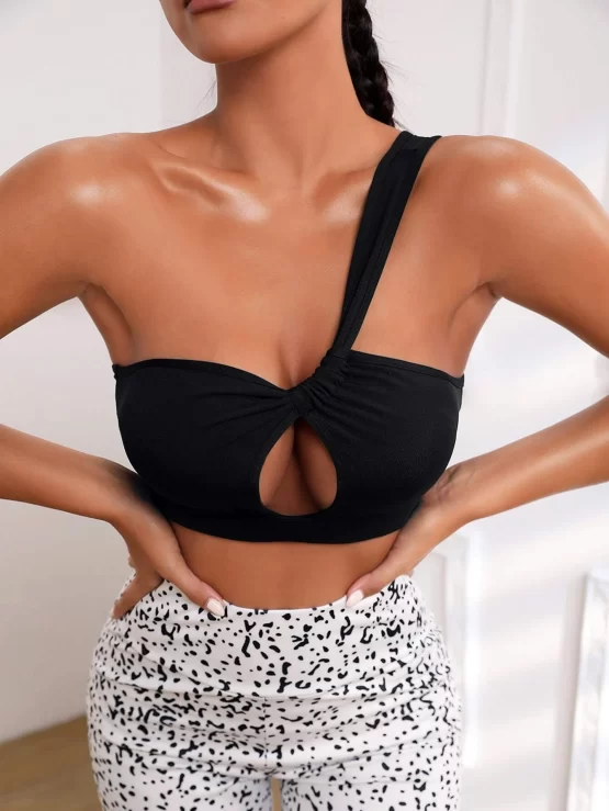 One Shoulder Backless Cut Out Sports Bra - Image 3