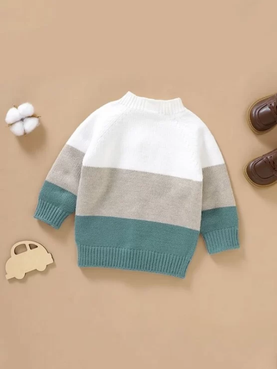 Baby Color Block Pullovers Button Detail Sweater - Image 2
