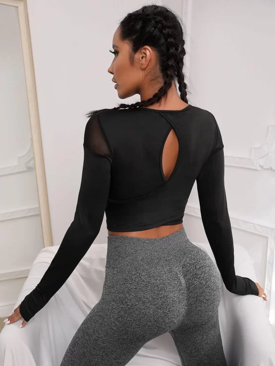 Cut Out Back Raglan Sleeve Crop Sports Tee - Image 2