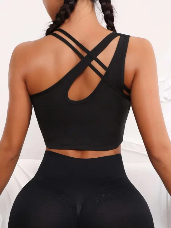 Criss Cross Back Contrast Mesh Sports Cami Top - Image 2