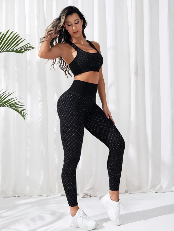 Geometric Print Wide Waistband Sports Set - Image 3