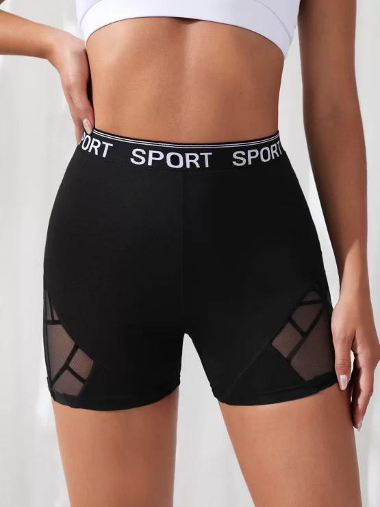 Letter Graphic Mesh Insert Sports Shorts - Image 3
