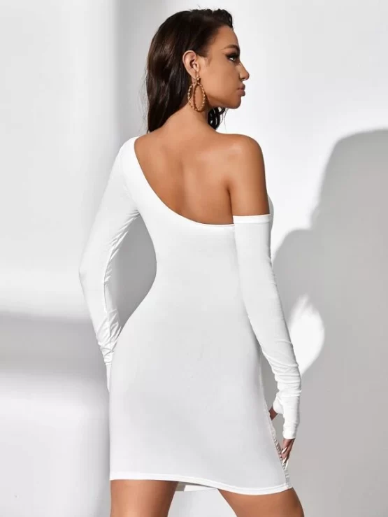 Asymmetric Neck Cut Out Bodycon Dress - Image 2