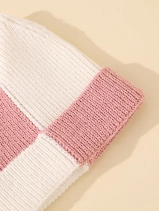 One Piece Baby Color Block Knit Beanie Hat - Image 3