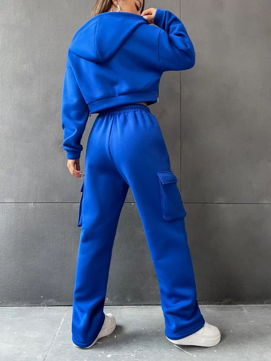 Drop Shoulder Drawstring Crop Hoodie & Sweatpants - Image 3