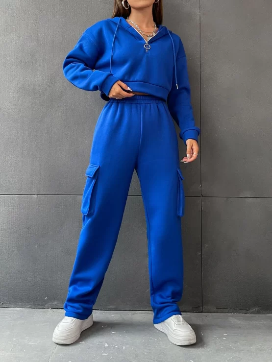 Drop Shoulder Drawstring Crop Hoodie & Sweatpants - Image 2