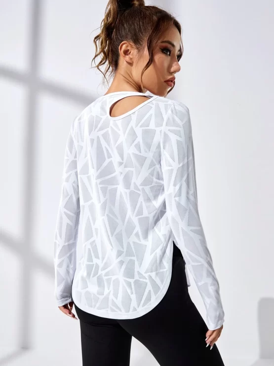 Breathable Softness Cut Out Curved Hem Sports Tee - Image 5
