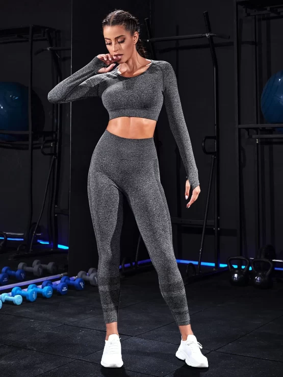 Seamless Plain Raglan Sleeve Sports Set - Image 2