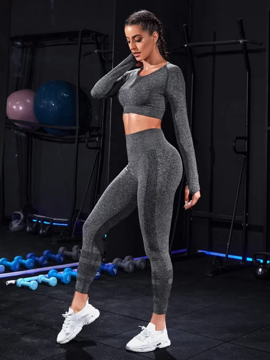 Seamless Plain Raglan Sleeve Sports Set - Image 3