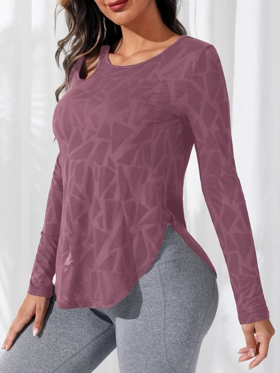 Breathable Softness Cut Out Curved Hem Sports Tee - Image 9