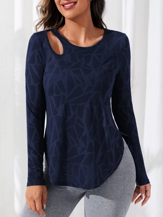 Breathable Softness Cut Out Curved Hem Sports Tee - Image 7