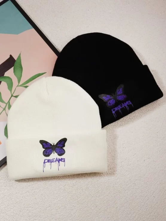 Two Pieces Butterfly Print Cuffed Beanie