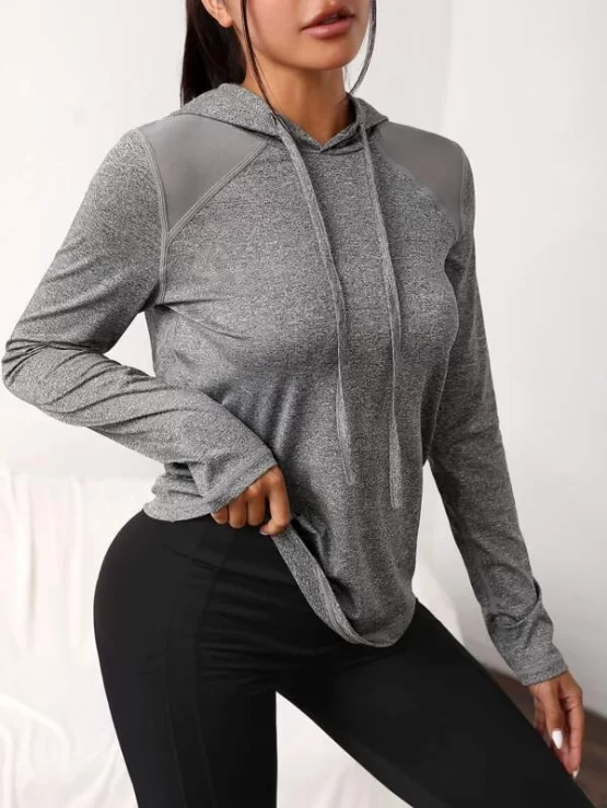 Contrast Mesh Drawstring Hoodie Sports Sweatshirt