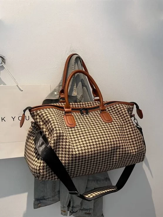 Houndstooth Pattern Duffel Double Handle Bag