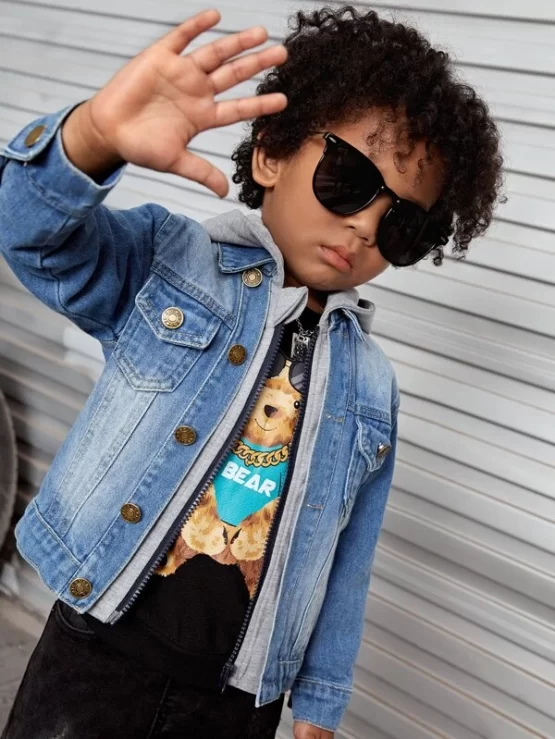Toddler Boys Flap Pocket Hooded 2 In 1 Denim Jacket