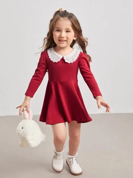 Toddler Girls Peter-pan Collar Keyhole Back Dress