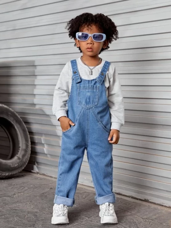 Toddler Boys Patched Denim Pocket Overalls