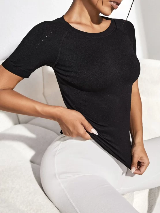 Raglan Sleeve Plain Hollow Out Sports Tee