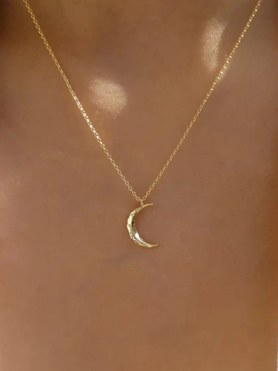 Fashionable Yellow Gold Moon Charm Necklace