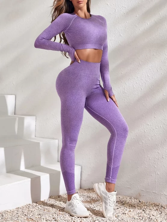 Seamless Raglan Sleeve Wideband Waist Sports Set