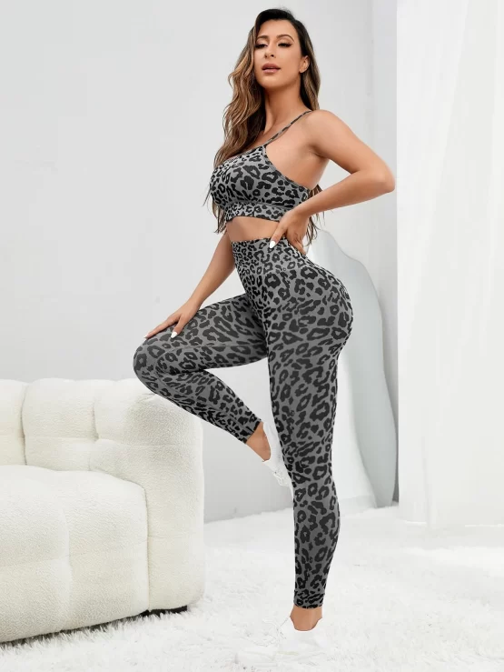 Leopard Print Criss Cross Backless Sports Set