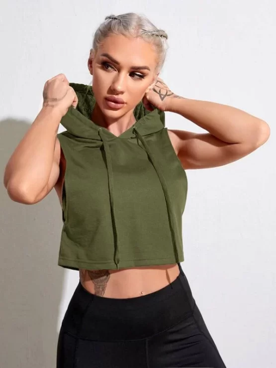 Drawstring Sleeveless Hooded Sports Sweatshirt