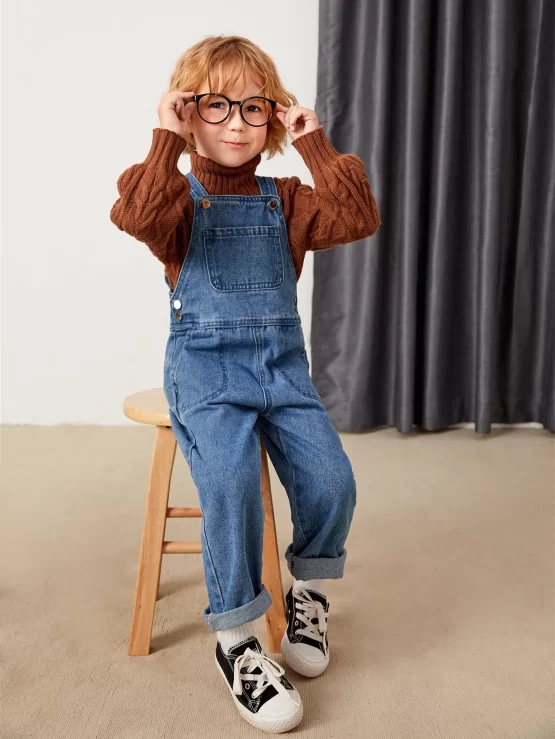 Toddler Boys Patched Denim Pocket Overalls