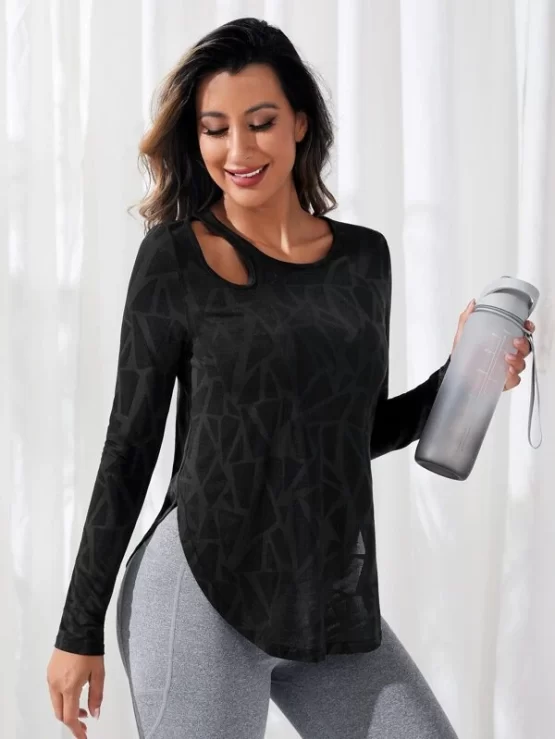 Breathable Softness Cut Out Curved Hem Sports Tee