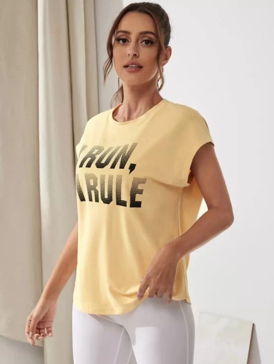 Slogan Regular Graphic Cap Sleeve Sports Tee