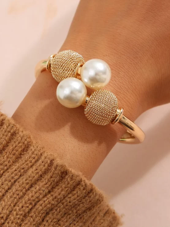 Faux Pearls Fashionable Decor Cuff Bangle