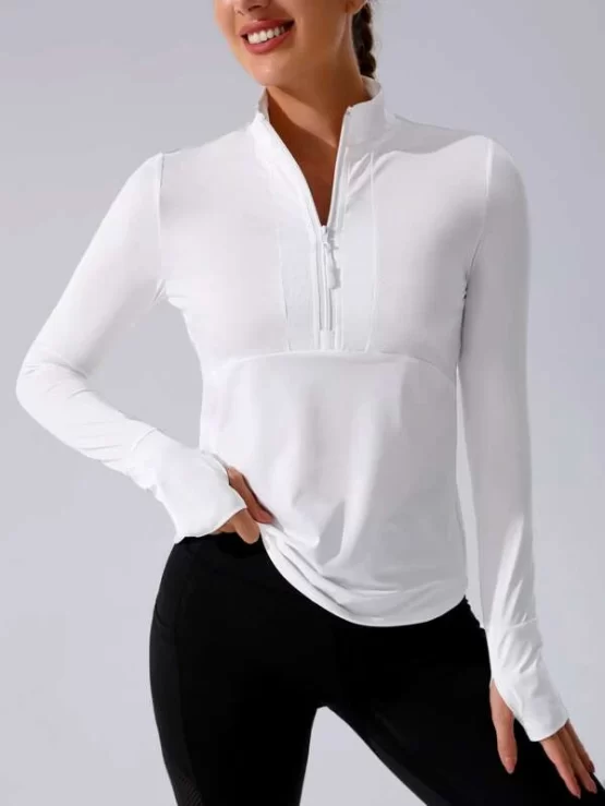 Half Zipper Thumb Holes Sports Sweatshirt