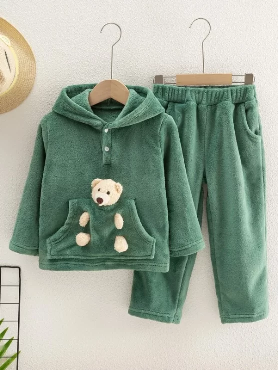 Toddler Boys Bear Doll Detail Kangaroo Pocket Teddy Hoodie & Pants