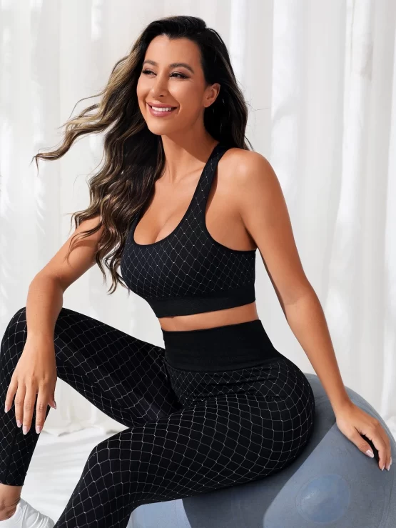 Geometric Print Wide Waistband Sports Set