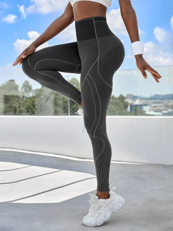 Striped Tummy High Waist Control Sports Leggings