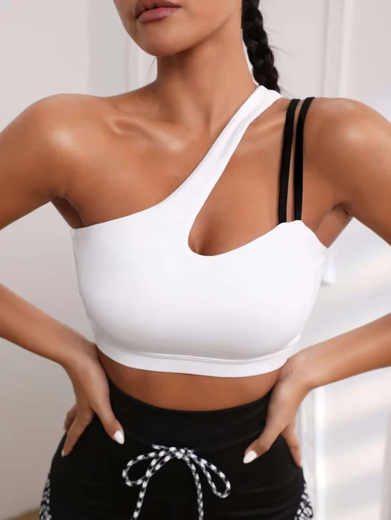 One Shoulder Backless Cut Out Sports Bra