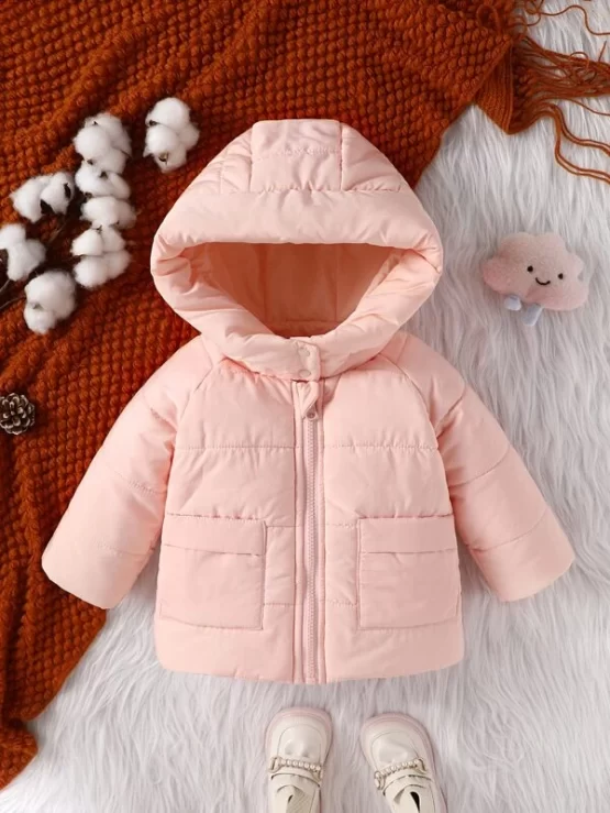 Baby Pocket Patched Raglan Sleeve Hooded Puffer Coat