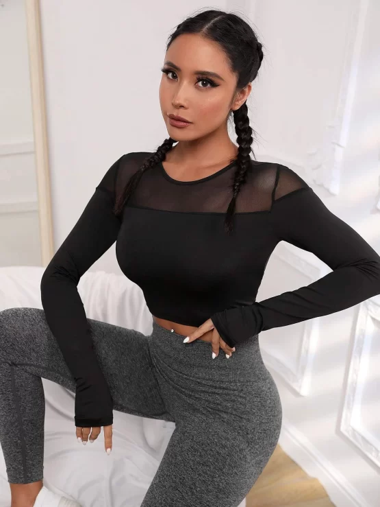 Cut Out Back Raglan Sleeve Crop Sports Tee