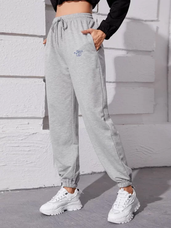 Letter Graphic Drawstring Sports Waist Pants