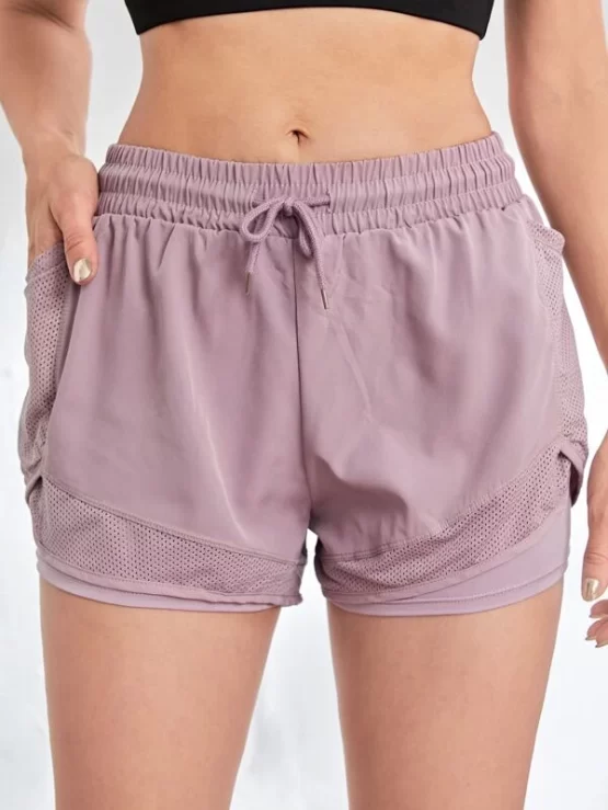 Drawstring Waist Sports Shorts With Phone Pocket