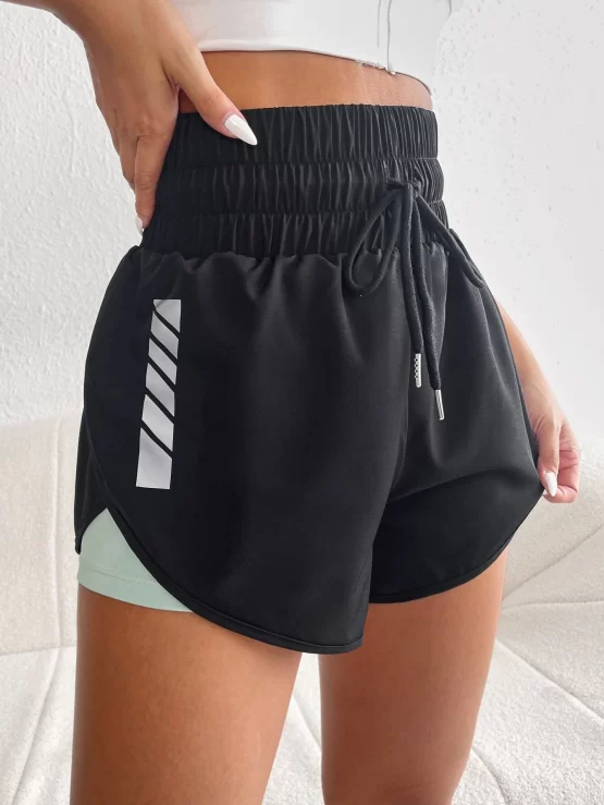 Drawstring Waist 2 In 1 Sports Shorts With Phone Pocket