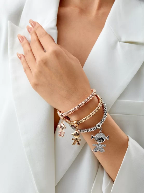 Three Pieces Cubic Zirconia Figure Charm Bracelet