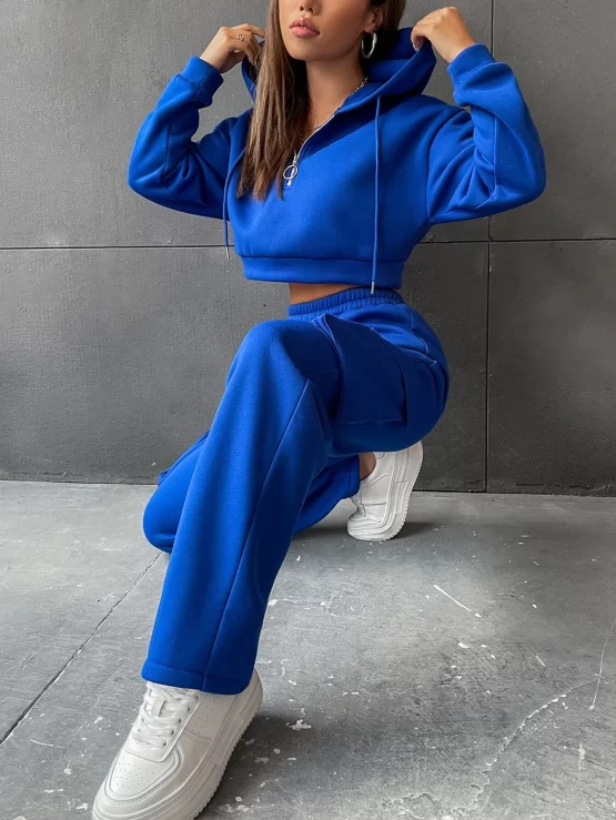 Drop Shoulder Drawstring Crop Hoodie & Sweatpants
