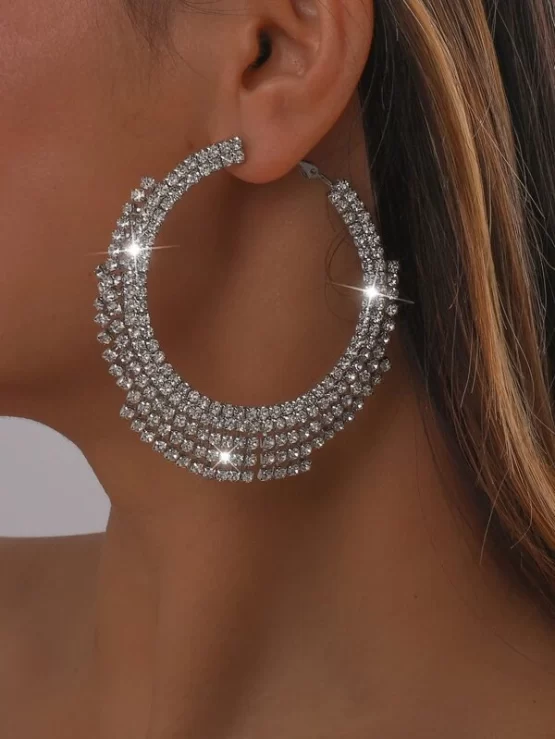 Rhinestone Glamorous Hoop Decor Earrings