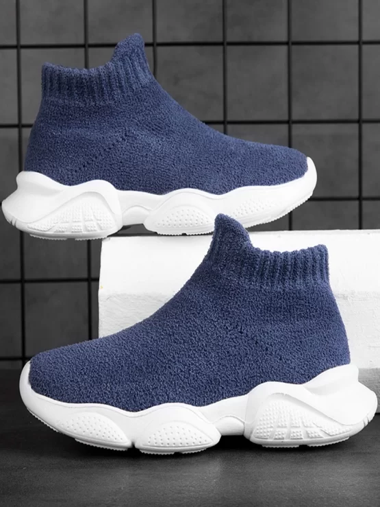 Boys Plain Knit Detail Slip On Front Sneakers
