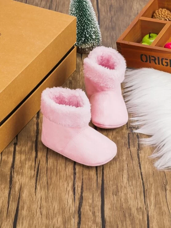 Baby Plain Round Snow Slip On Fluffy Boots