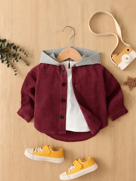 Baby Colorblock High Low Hooded Coat Without Tee