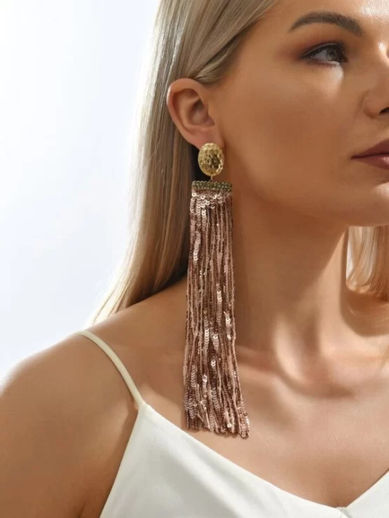 Sequin Glamorous Dangle Tassel Drop Earrings