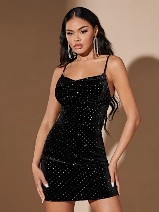 BAE Rhinestone Ruched Cami Bodycon Dress