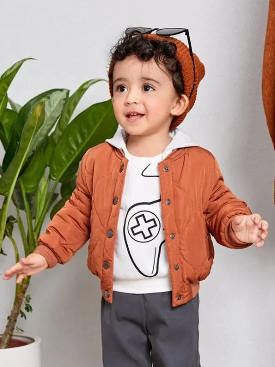 Baby Two Tone Button Front Hooded Pocket Jacket