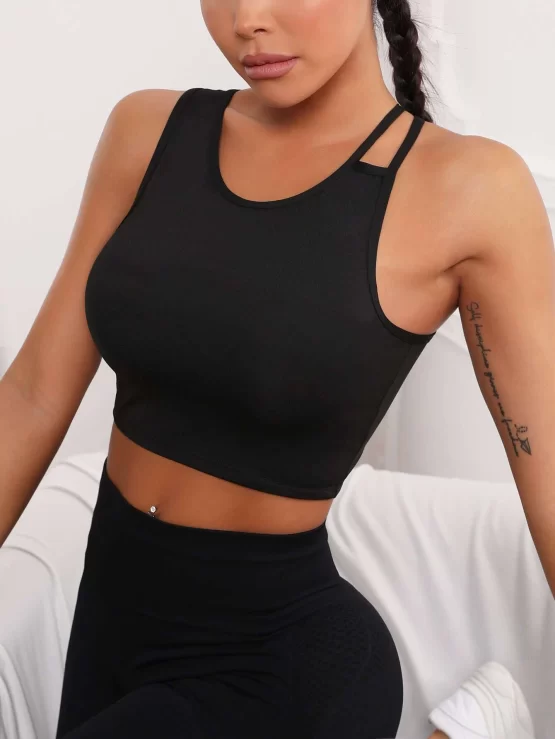 Criss Cross Back Contrast Mesh Sports Cami Top